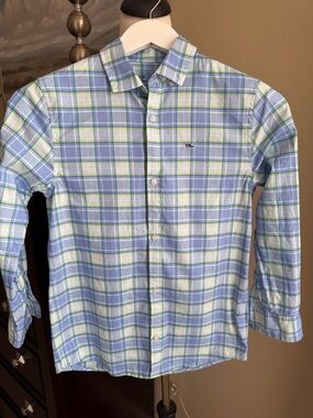 Vineyard Vines Blue and Green Plaid on-the-go- PerformanceButton-Down Shirt